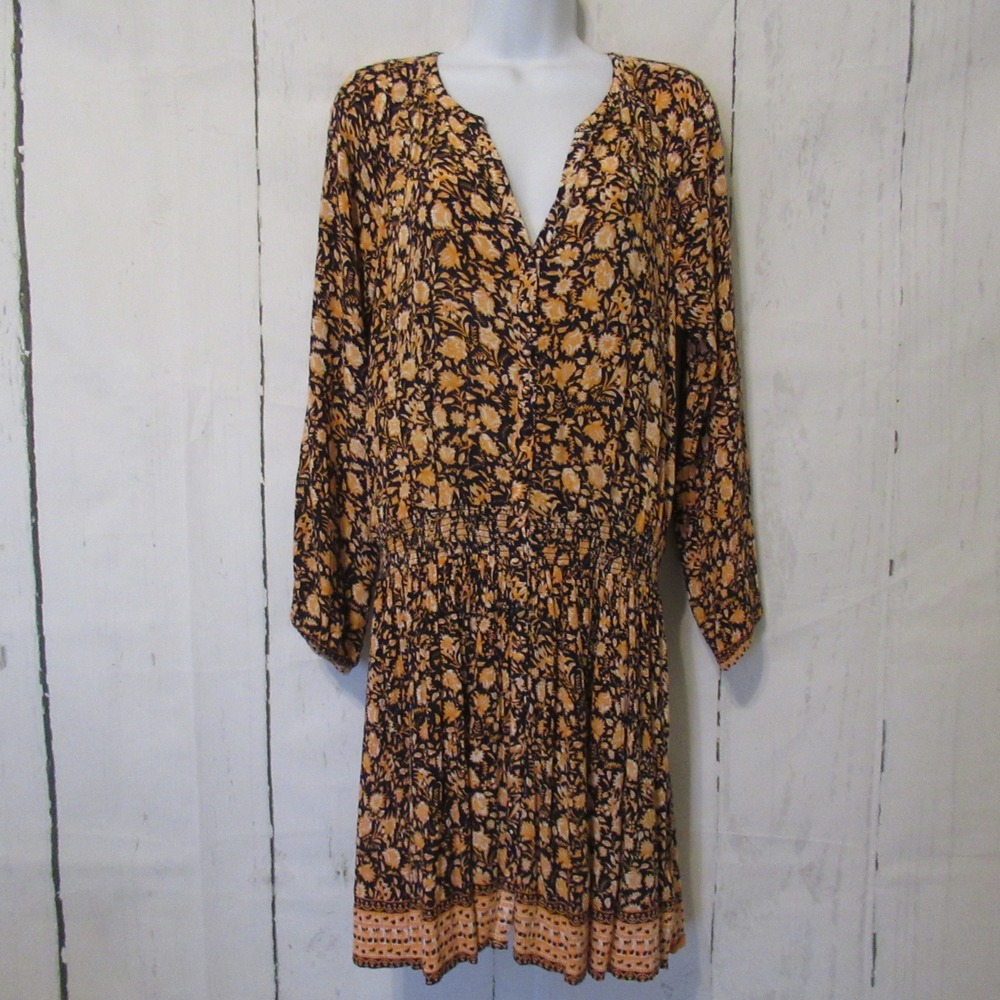 Faherty Dress M Montara Wonderlust Floral Blue Orange Peasant Boho Cottage Mini